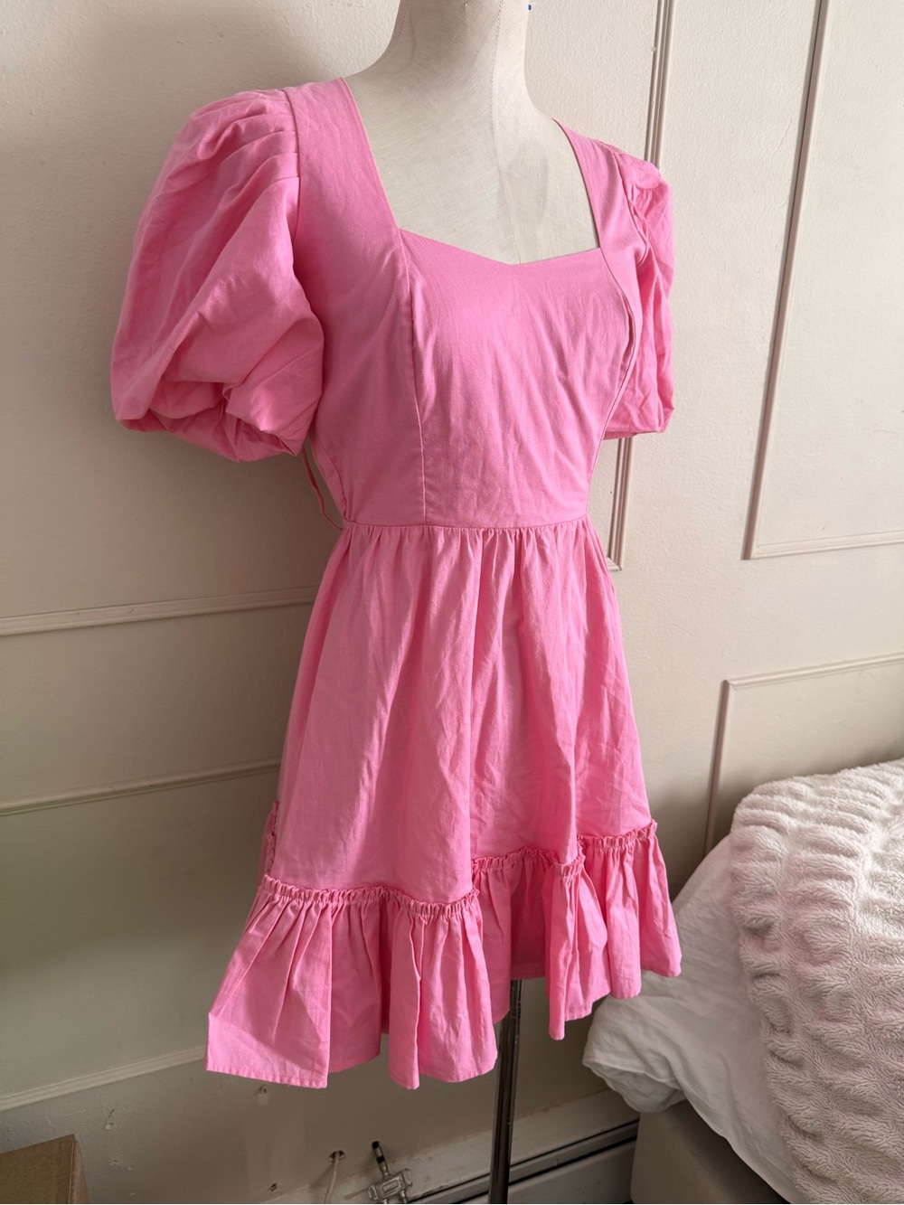 Peixoto Pink Puff Sleeve Open Back Mini Dress Size S
